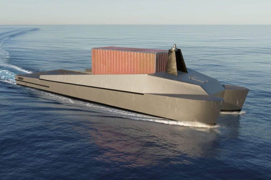 Conçu par BlackSea Technologies, ce catamaran de 20 mètres, entièrement modulable, peut emporter jusqu'à 28 000 kg de charge utile et parcourir jusqu'à 18 500 km sans assistance. 