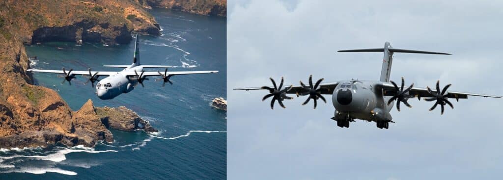 À gauche : C-130 J / à droite : A400 M.