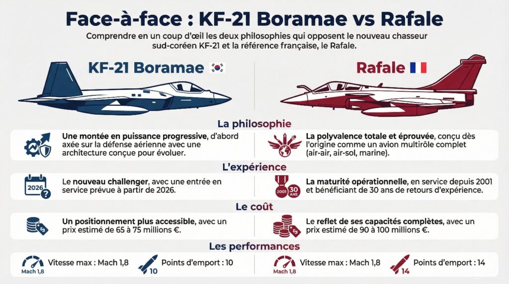 KF-21 Boramae vs Rafale - infographie (crédit : Forum-Militaire.fr)