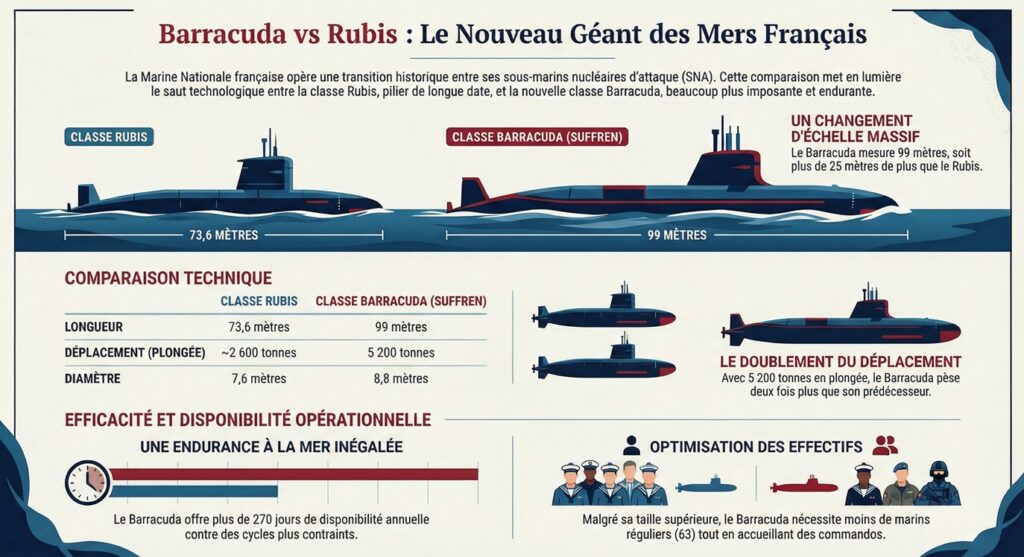 Comparaison des sous-marins français de classe Suffren et Rubis