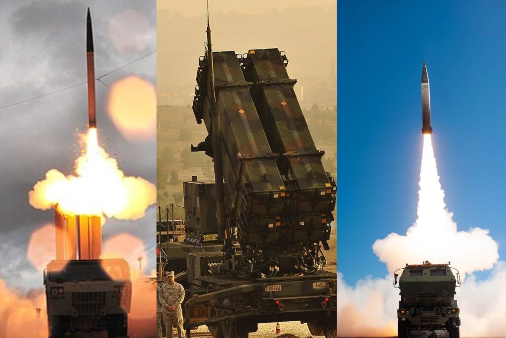Les trois systèmes de missiles les plus importants des États-Unis de gauche à droite : THAAD, Patriot et PrSM.