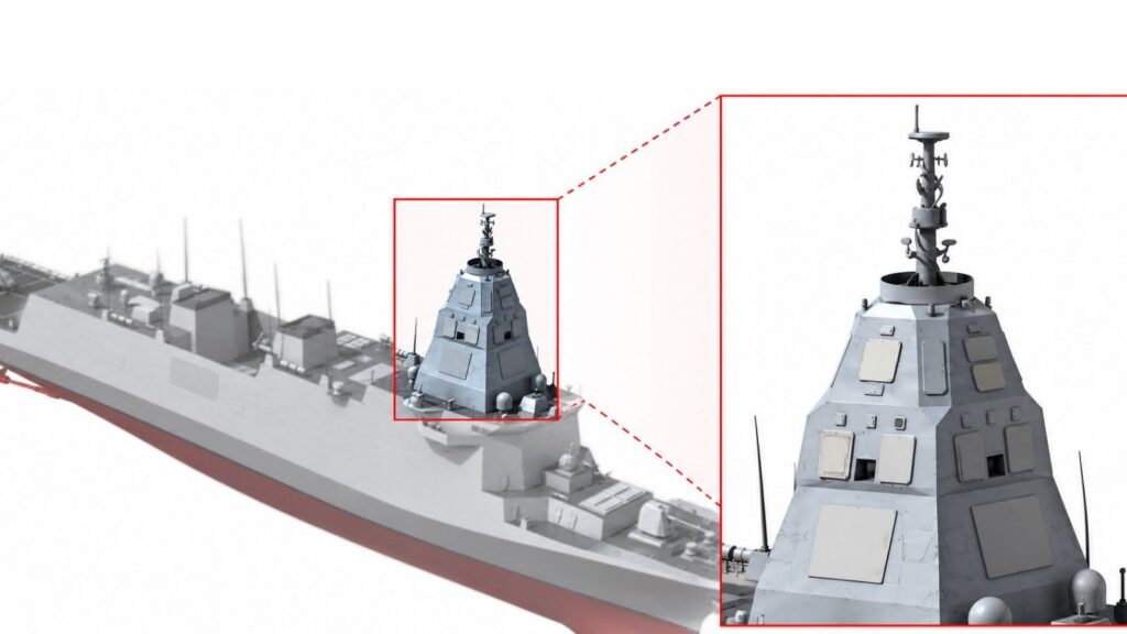 Le mât du futur destroyer DDX est une merveille de technologie qui démontre tout le savoir-faire acquis par la Corée du Sud - crédit : DR