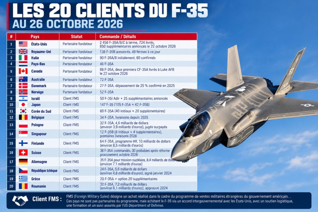 Les 20 clients du F-35 en octobre 2026