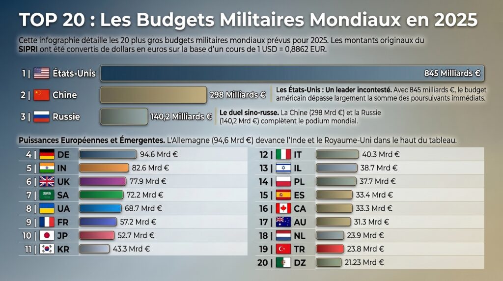 Budgets militaires mondiaux en 2025