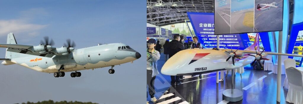 Une maquette du drone cargo Ibis Shadow 60 de Shaanxi exposée lors d’un salon consacré à l’économie des basses altitudes. Son poids au décollage dépasse 60 tonnes, ce qui en fait essentiellement une version sans pilote des avions Y-8/Y-9.